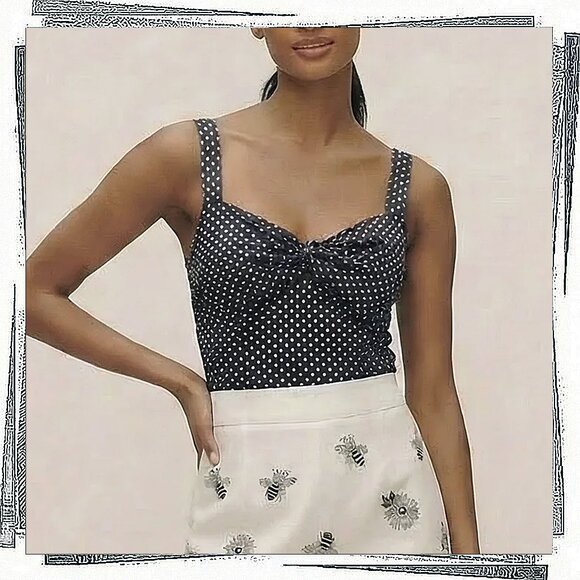 Anthropologie Tops - NWOT: Retro Blue & Creamy White Polka Dot Top w/ Fabric Knot at Front (S)